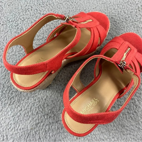 Michael kors berkley Espadrille Wedge‎ Canvas Slingback Womens Sandal Orange Zip - Picture 14 of 16